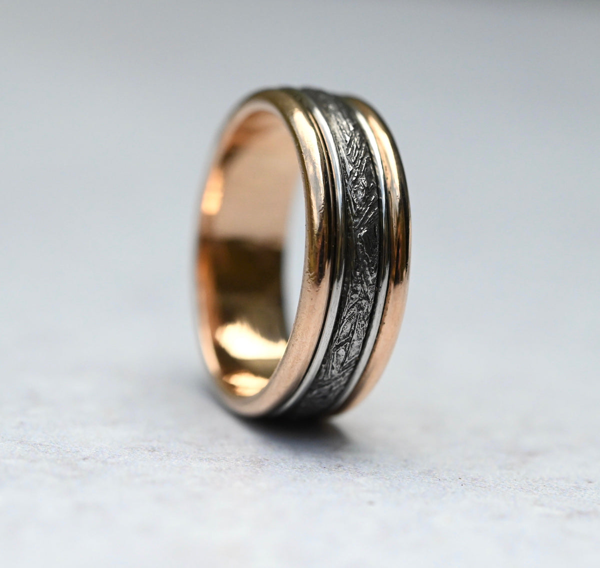 Meteorite, 14k Yellow & White Gold Bands Ring - size 11