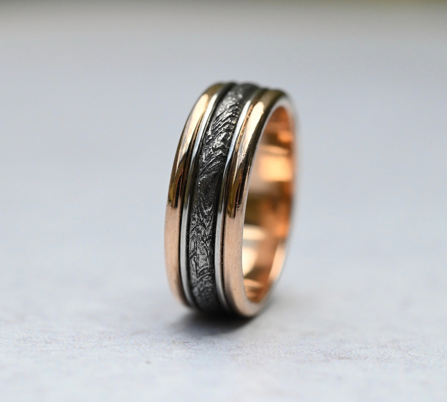 Meteorite, 14k Yellow & White Gold Bands Ring - size 11