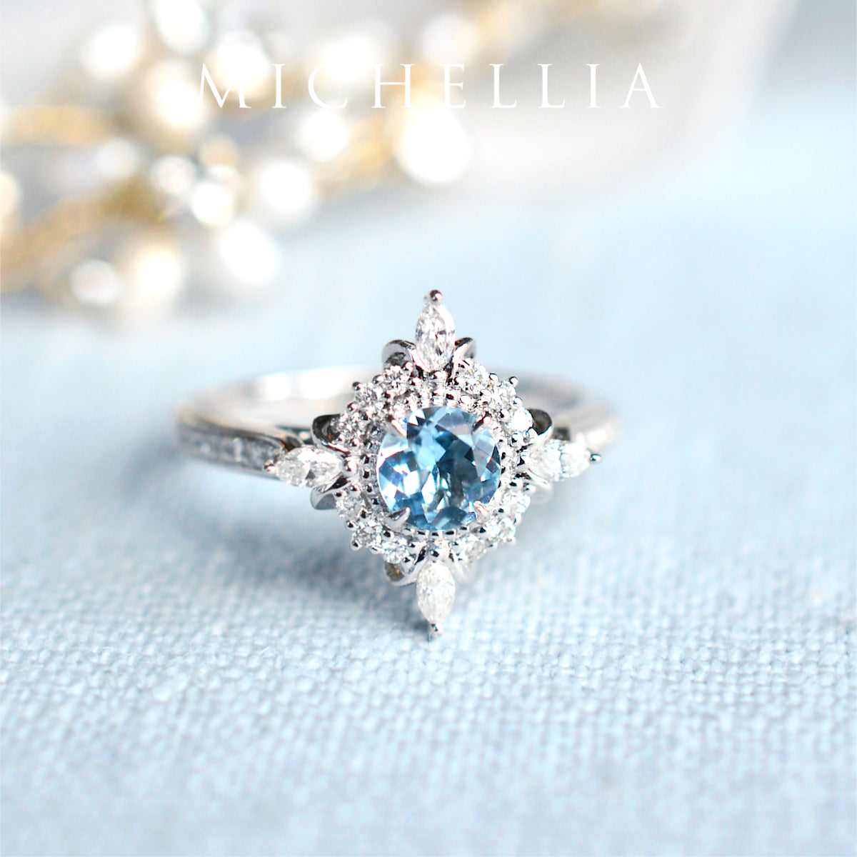 [Astrid] Art Deco Petite Engagement Ring in Aquamarine