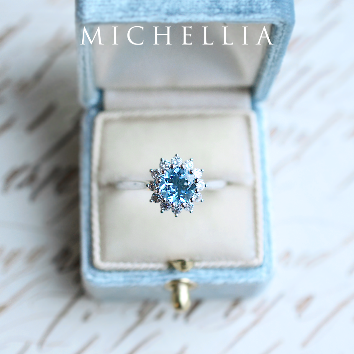 [Rosalie] Vintage Bloom Ring in Aquamarine