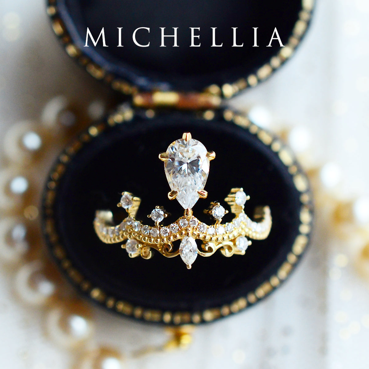 [Antoinette] Vintage Chandelier Engagement Ring in Diamond / Moissanite
