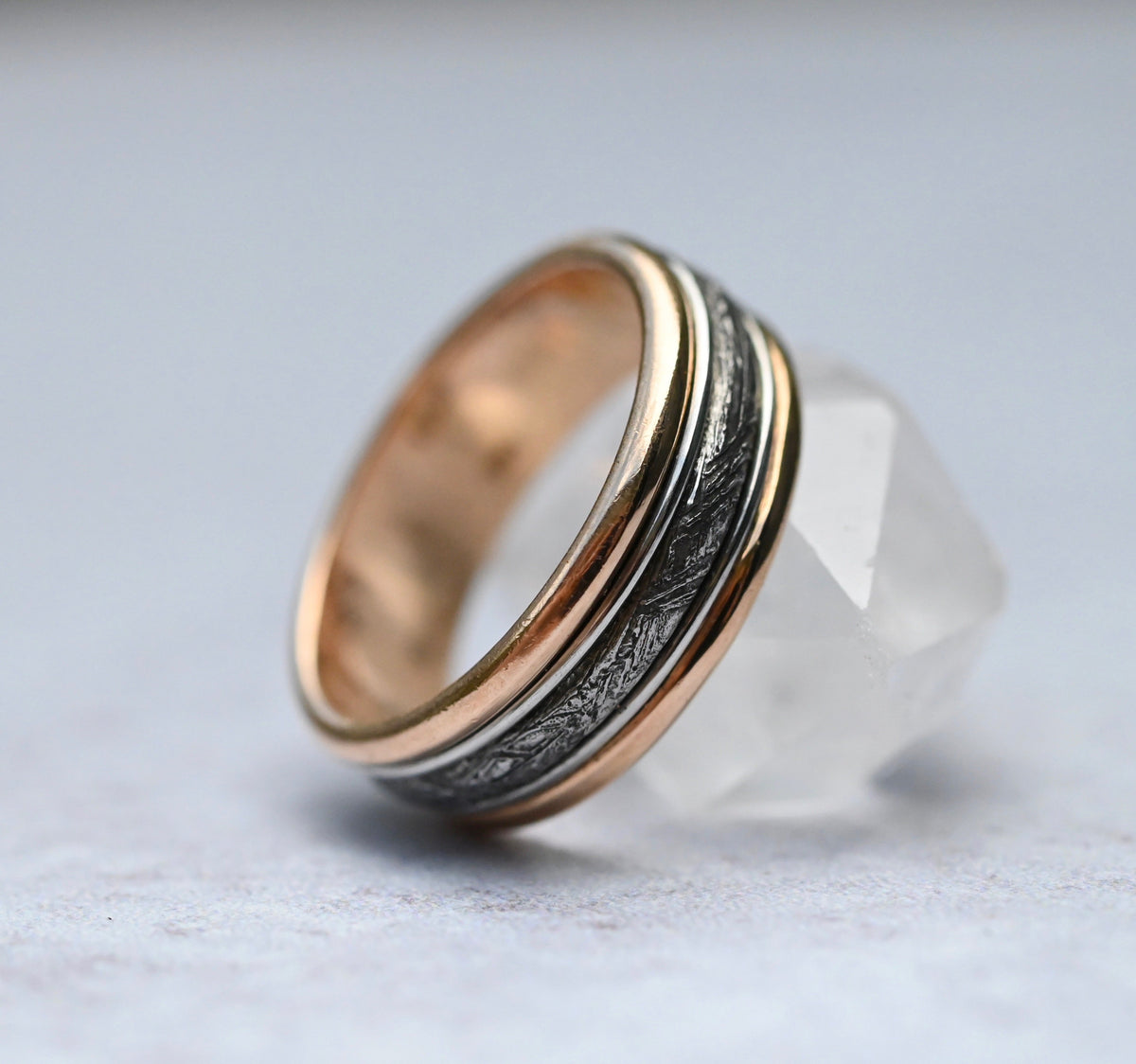 Meteorite, 14k Yellow & White Gold Bands Ring - size 11