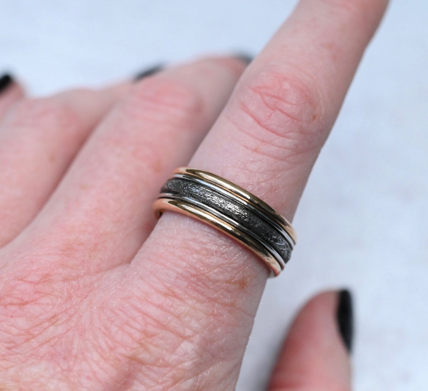 Meteorite, 14k Yellow & White Gold Bands Ring - size 11