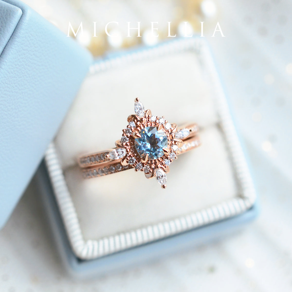 [Astrid] Art Deco Petite Engagement Ring in Aquamarine