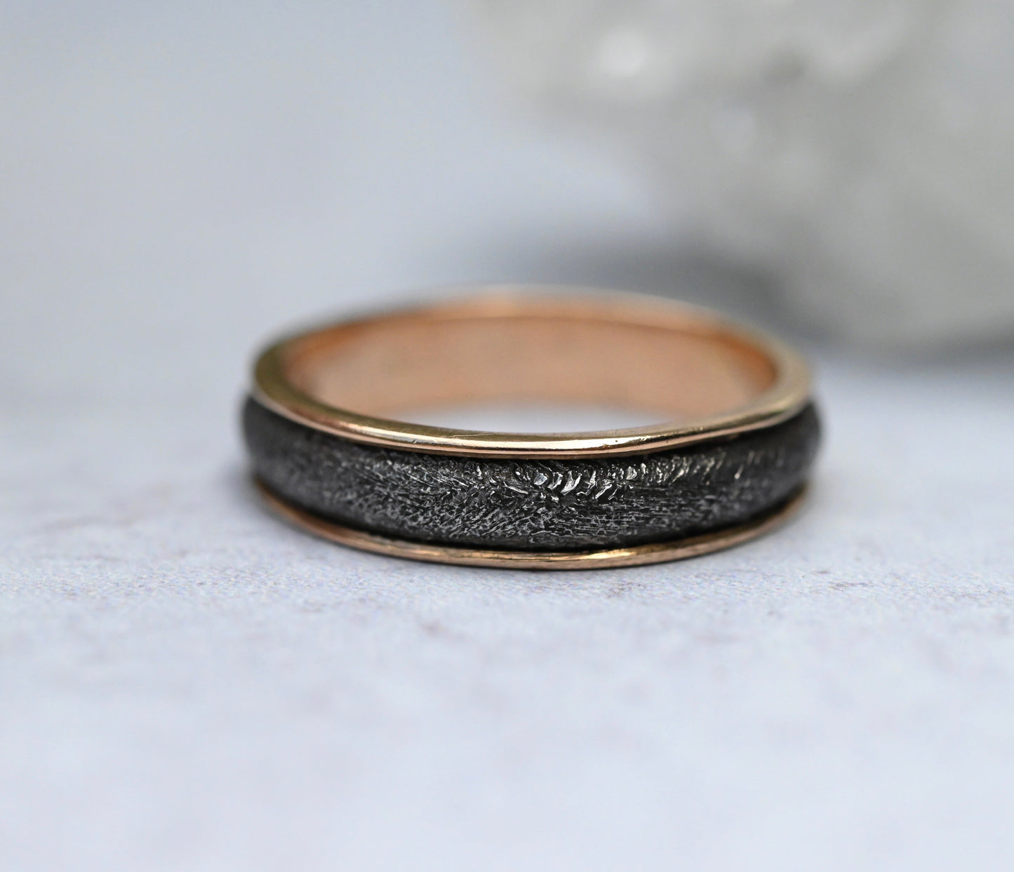 Meteorite & 14k Gold Large Halo Ring - Made To Order