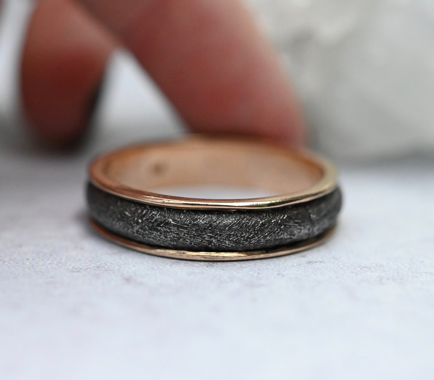 Meteorite & 14k Gold Large Halo Ring - Made To Order