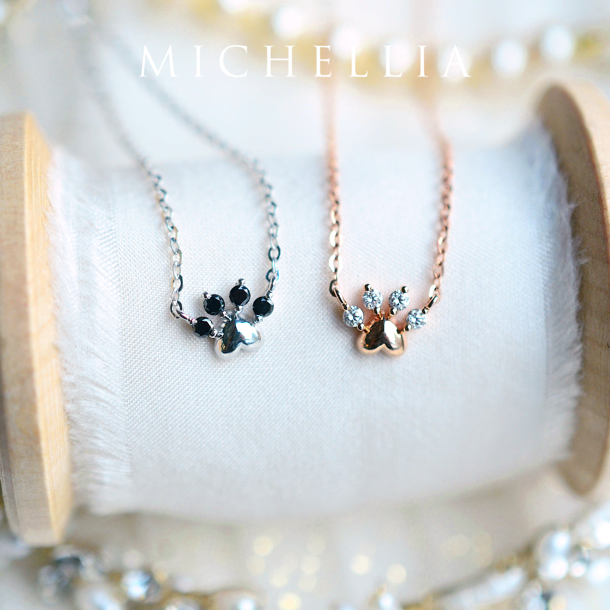 [Beans] Dog & Cat Paw Diamond Necklace