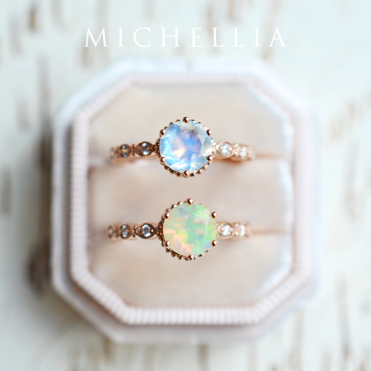 [Evelyn] Vintage Classic Crown Engagement Ring in Opal