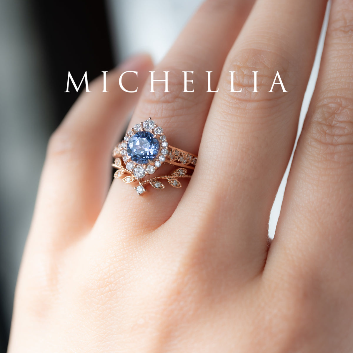 [Ophelia] Periwinkle Light Blue Sapphire Engagement Ring, 14K Rose Gold - One of A Kind