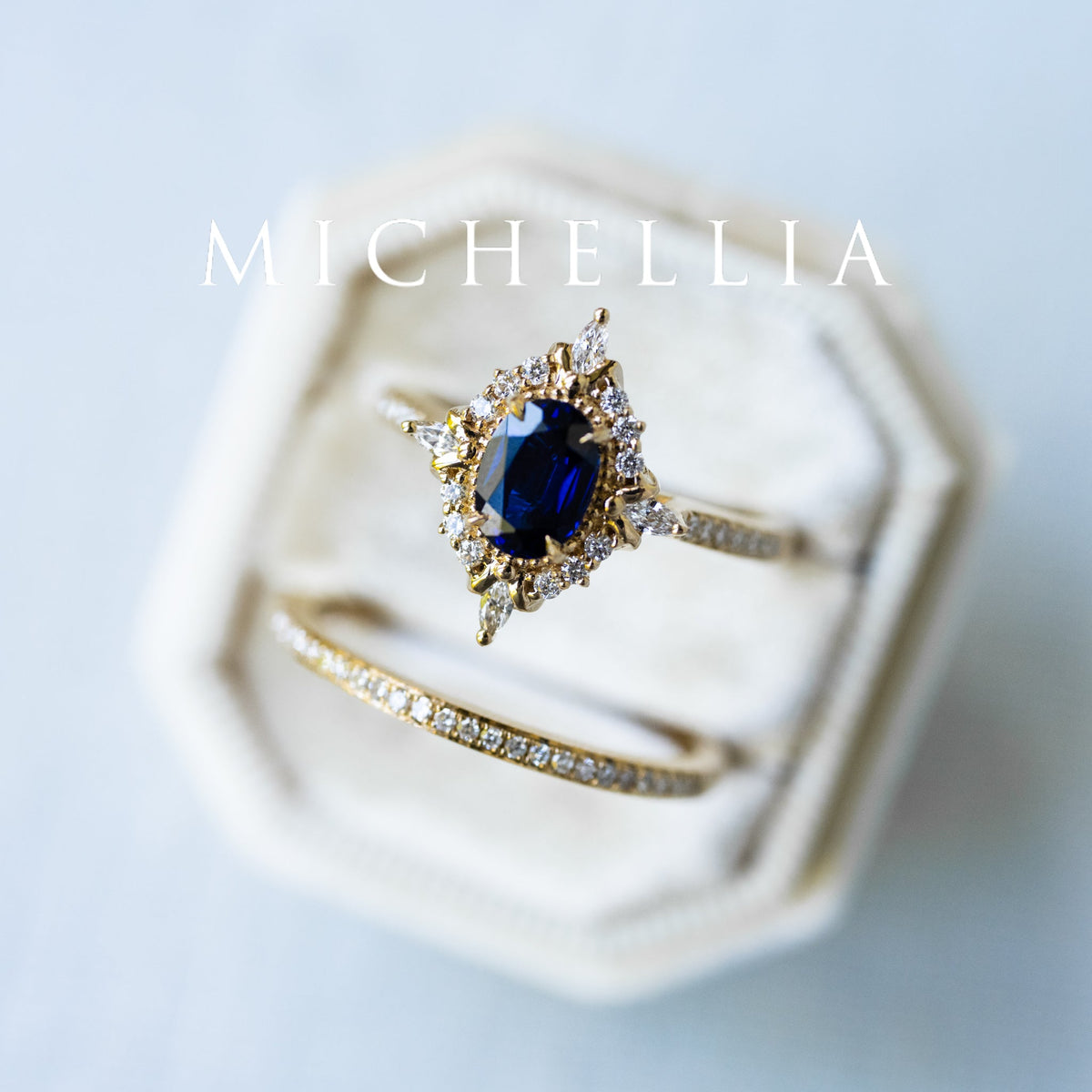[Alessandra] Art Deco Oval Engagement Ring in Blue Sapphire
