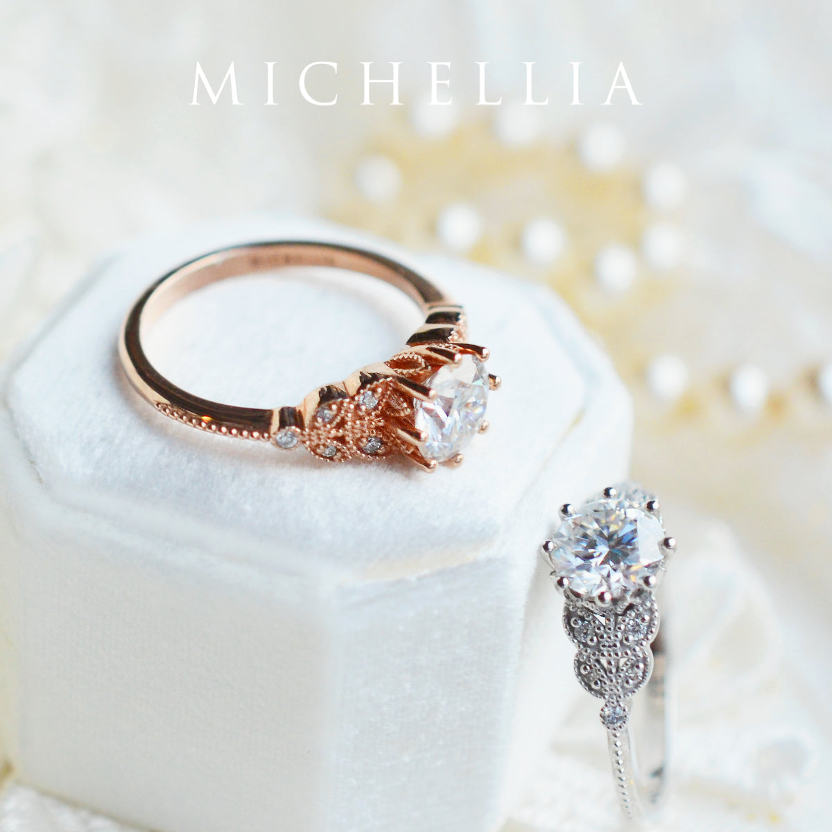 [Kerensa] Classic Floral Engagement Ring in Diamond / Moissanite