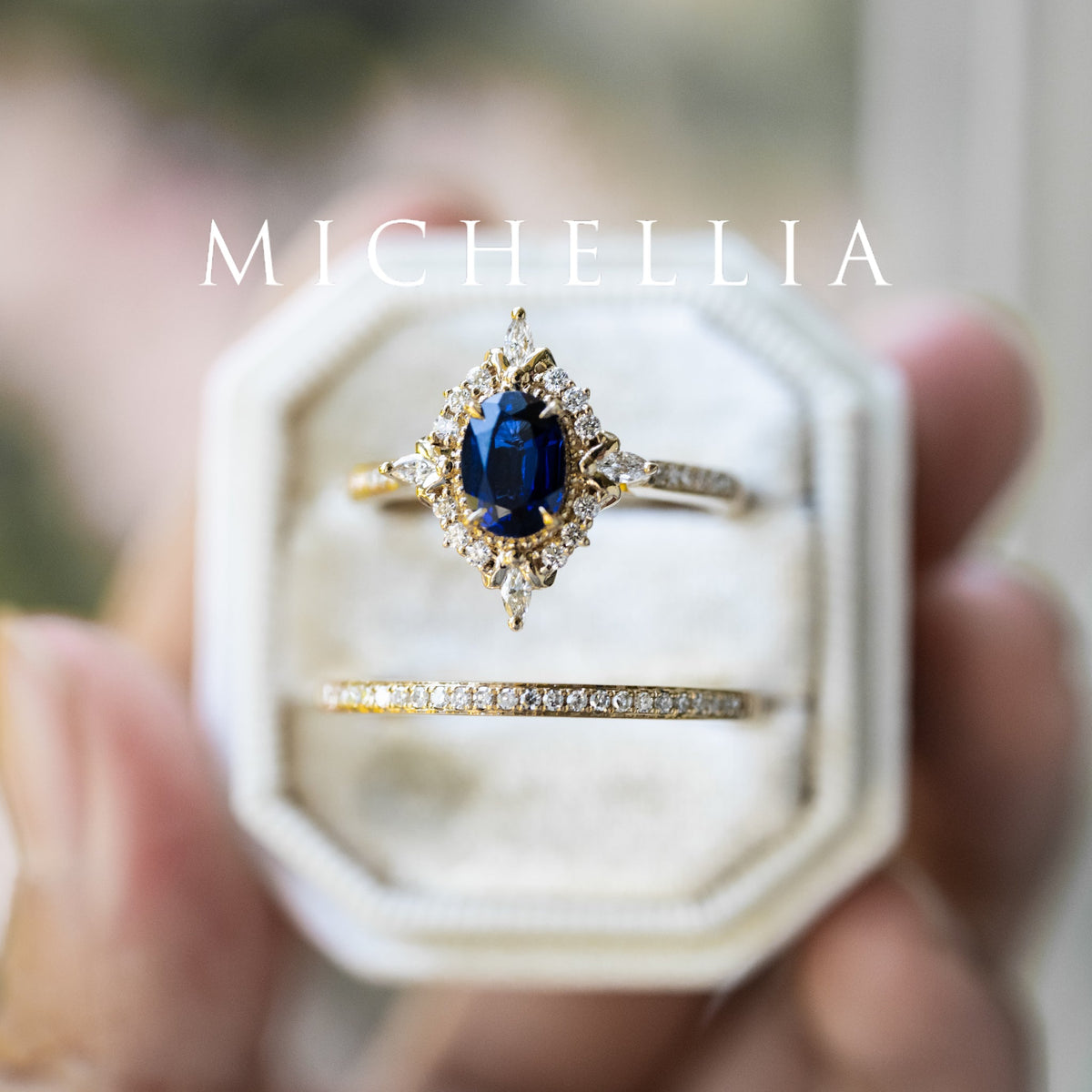 [Alessandra] Art Deco Oval Engagement Ring in Blue Sapphire