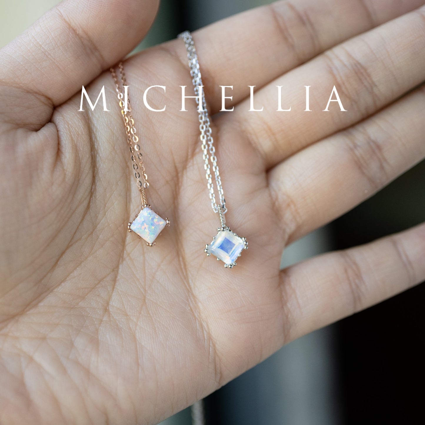 [Astoria] Fluer De Lis Princess Cut Necklace in Moonstone