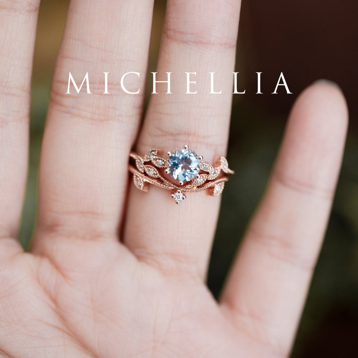 [Dahlia] Petite Floral Engagement Ring in Blue Sapphire