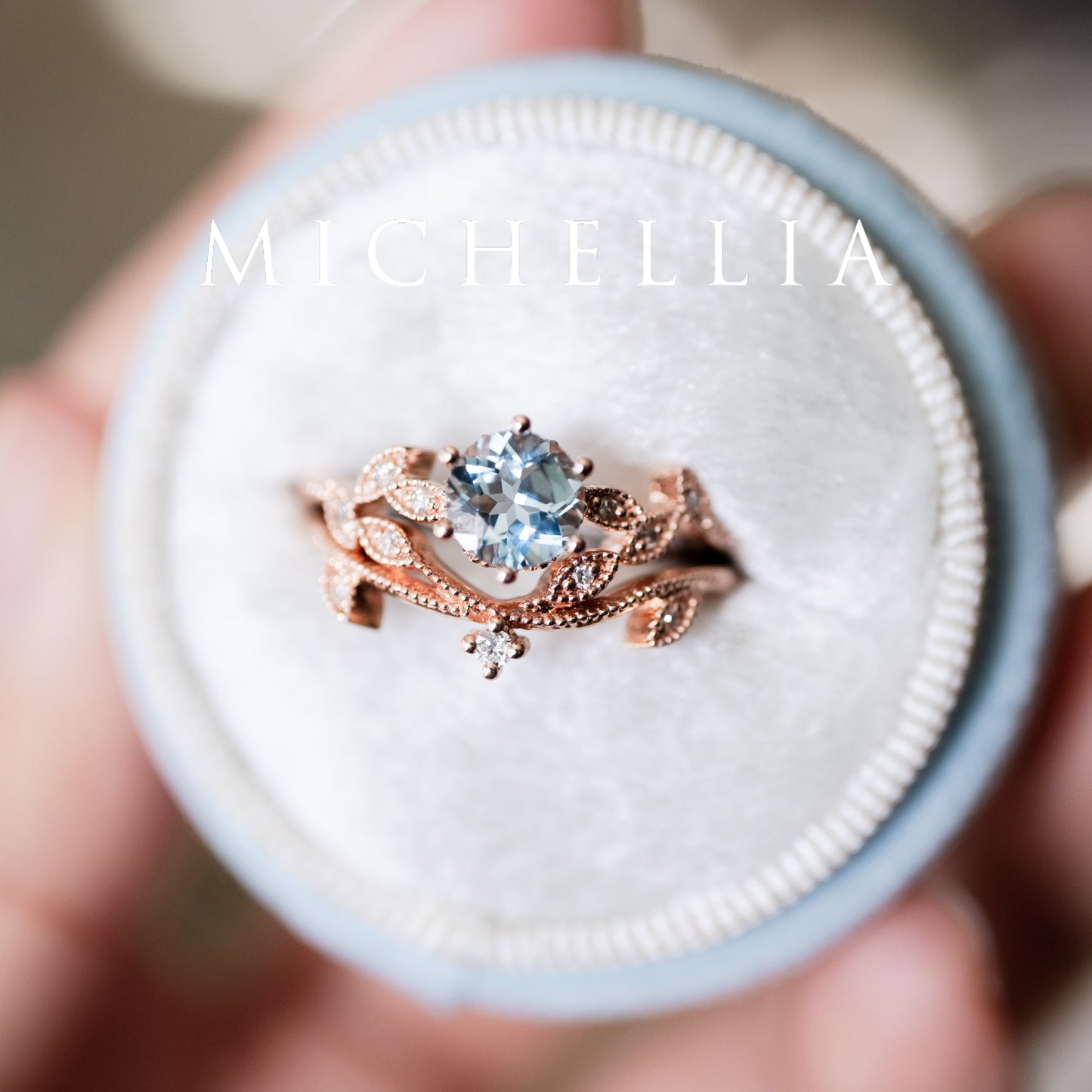 [Dahlia] Petite Floral Engagement Ring in Blue Sapphire