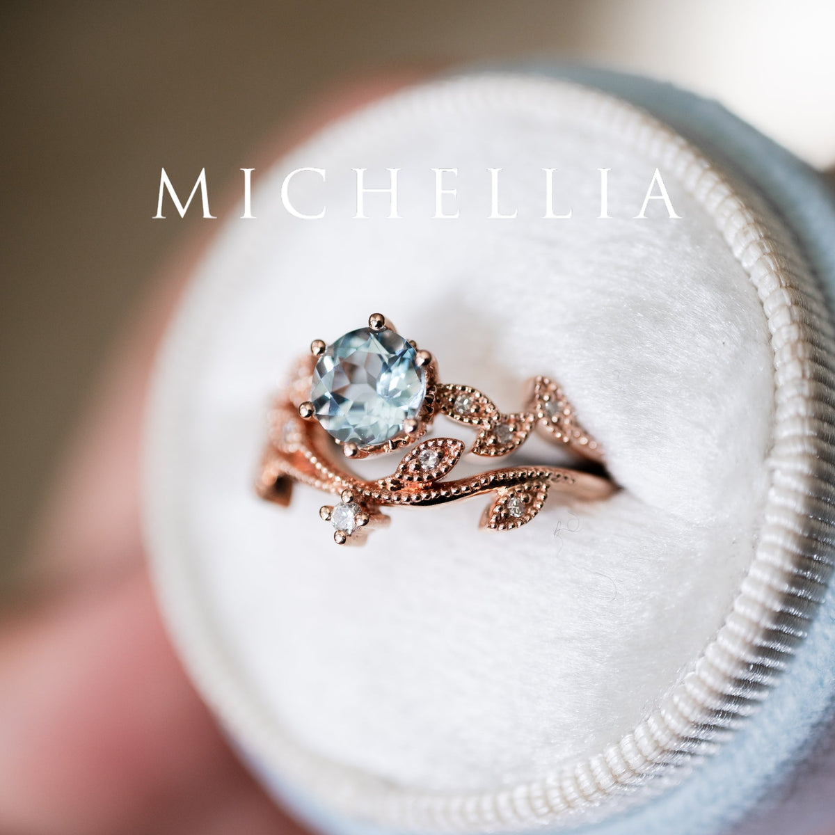 [Dahlia] Petite Floral Engagement Ring in Opal