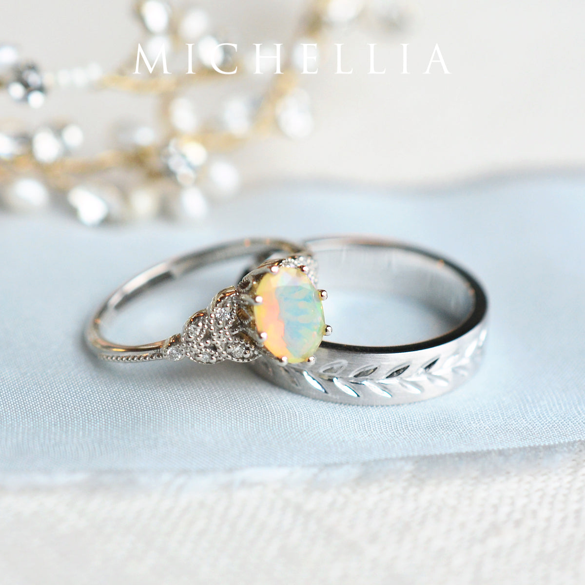 [Olivia] Classic Floral Oval Engagement Ring in Natural Australian Opal