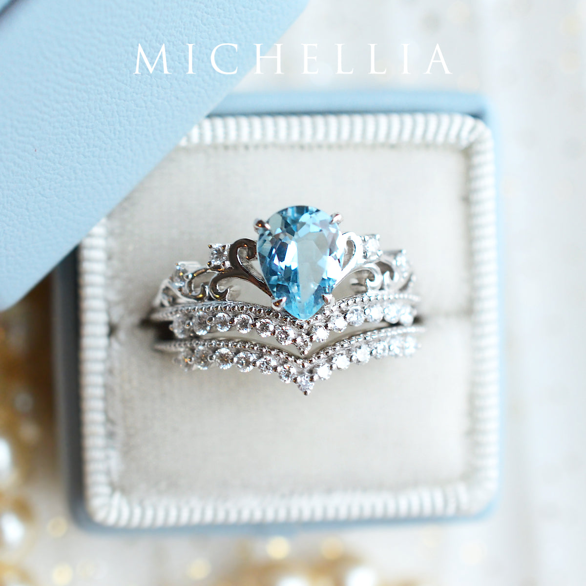 [Francesca] Heirloom Crown Pear Engagement Engagement Ring in Opal