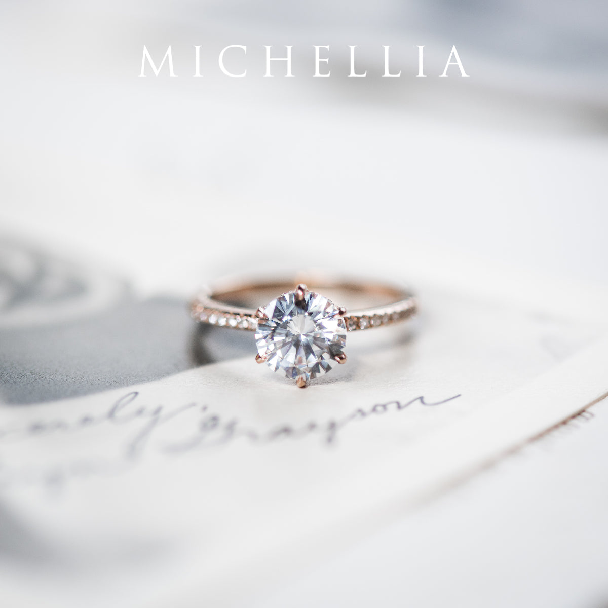 [Kate] Classic Pave Hidden Diamond 6-Prong Solitaire Engagement Ring in Diamond / Moissanite