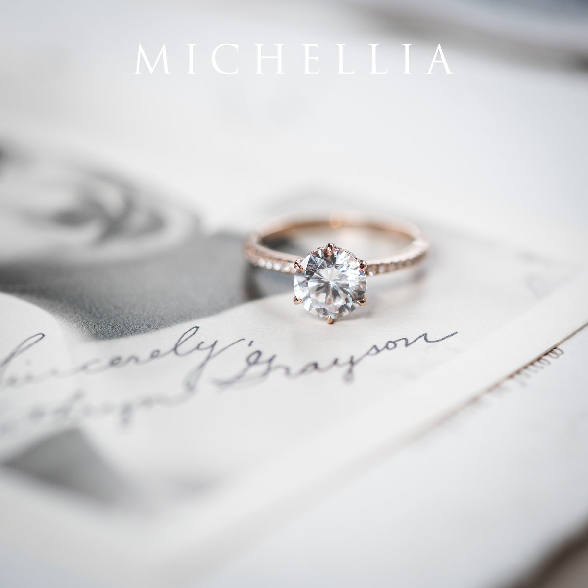 [Kate] Classic Pave Hidden Diamond 6-Prong Solitaire Engagement Ring in Diamond / Moissanite