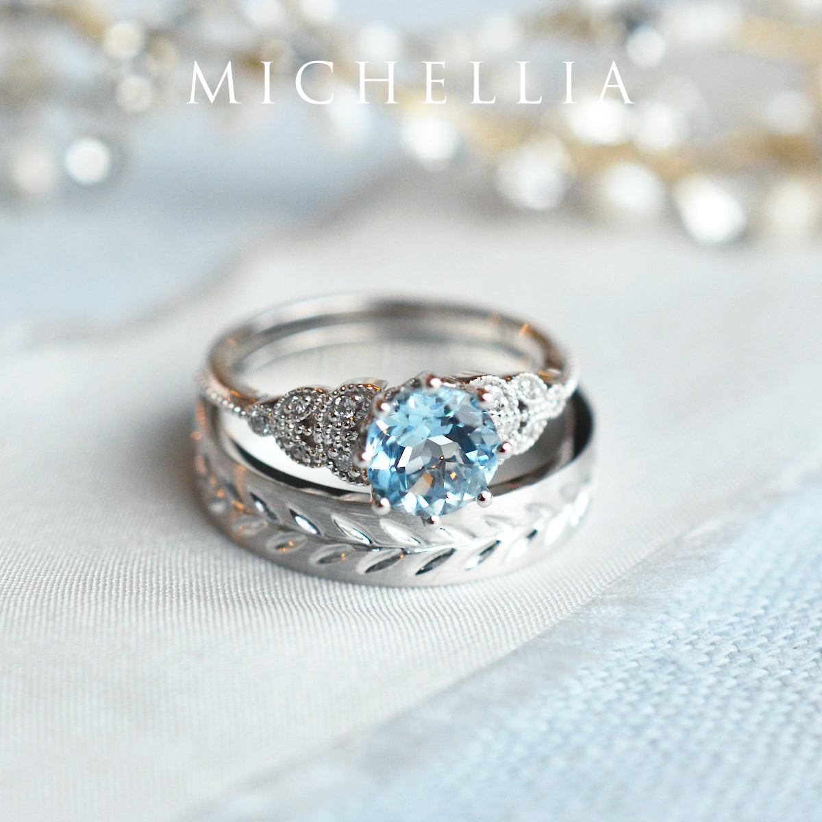 [Kerensa] Classic Floral Engagement Ring in Aquamarine