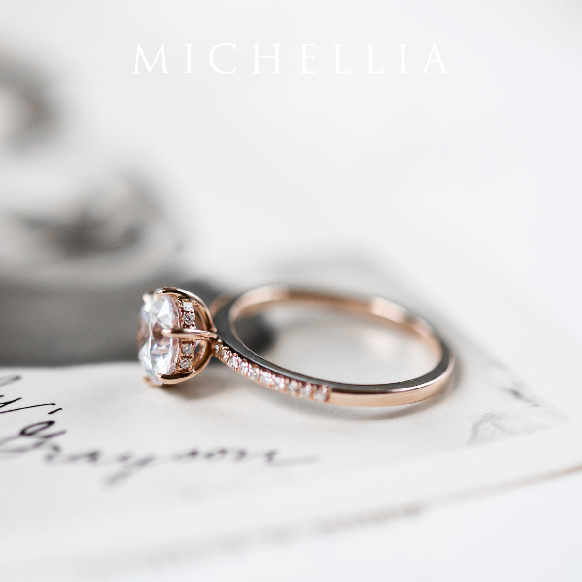 [Kate] Classic Pave Hidden Diamond 6-Prong Solitaire Engagement Ring in Diamond / Moissanite