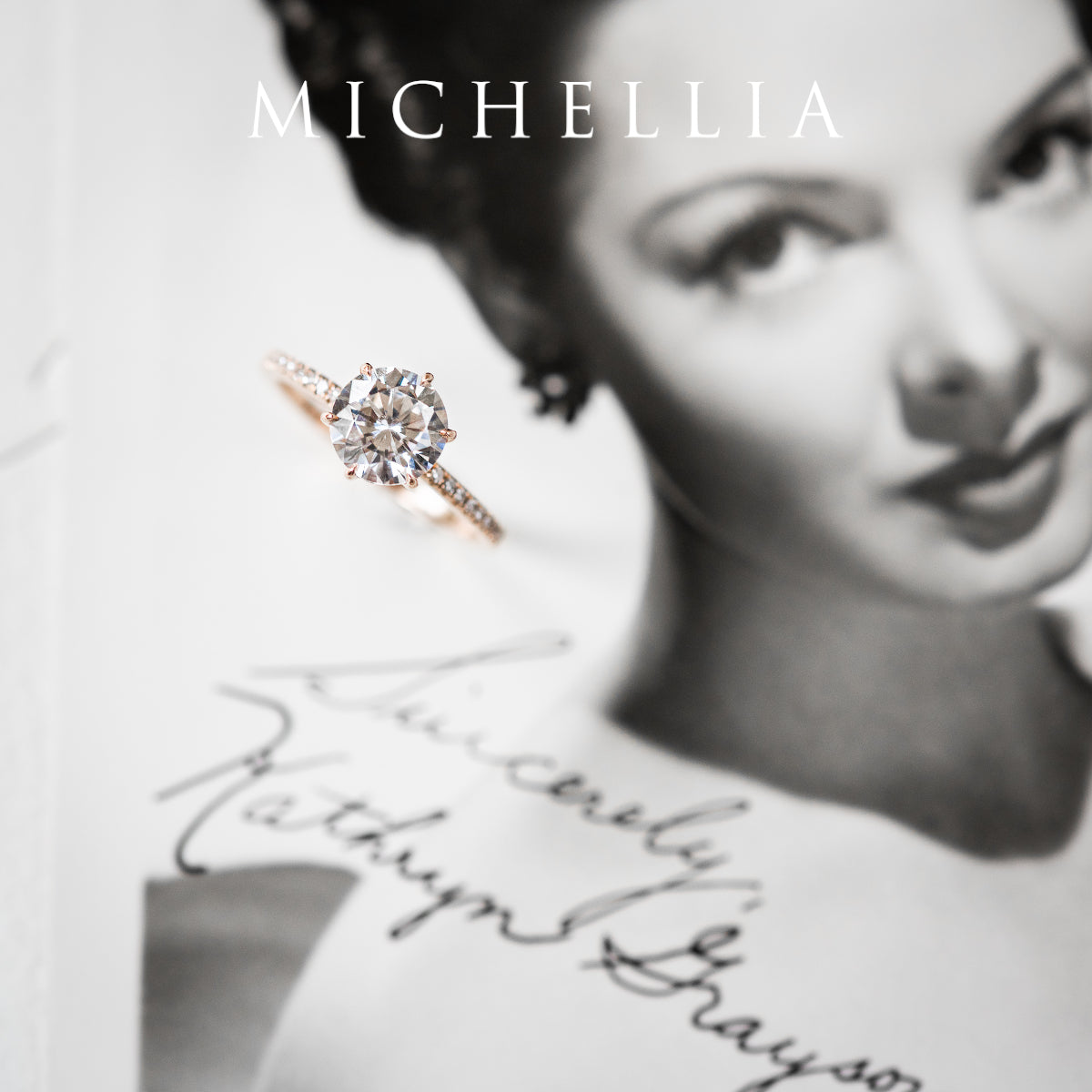 [Kate] Classic Pave Hidden Diamond 6-Prong Solitaire Engagement Ring in Diamond / Moissanite