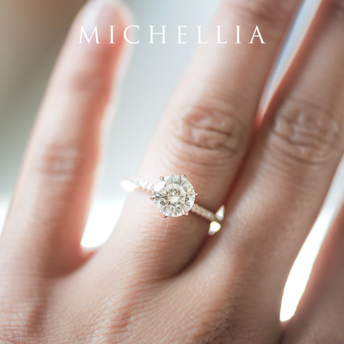 [Kate] Classic Pave Hidden Diamond 6-Prong Solitaire Engagement Ring in Diamond / Moissanite