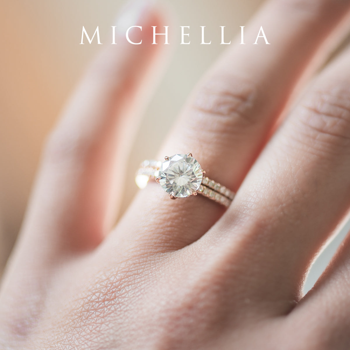 [Kate] Classic Pave Hidden Diamond 6-Prong Solitaire Engagement Ring in Diamond / Moissanite