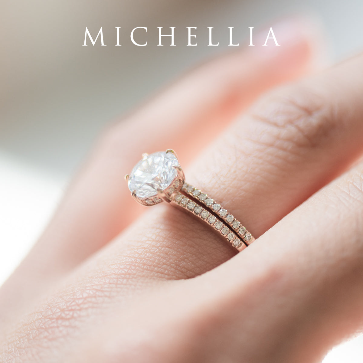 [Kate] Classic Pave Hidden Diamond 6-Prong Solitaire Engagement Ring in Diamond / Moissanite
