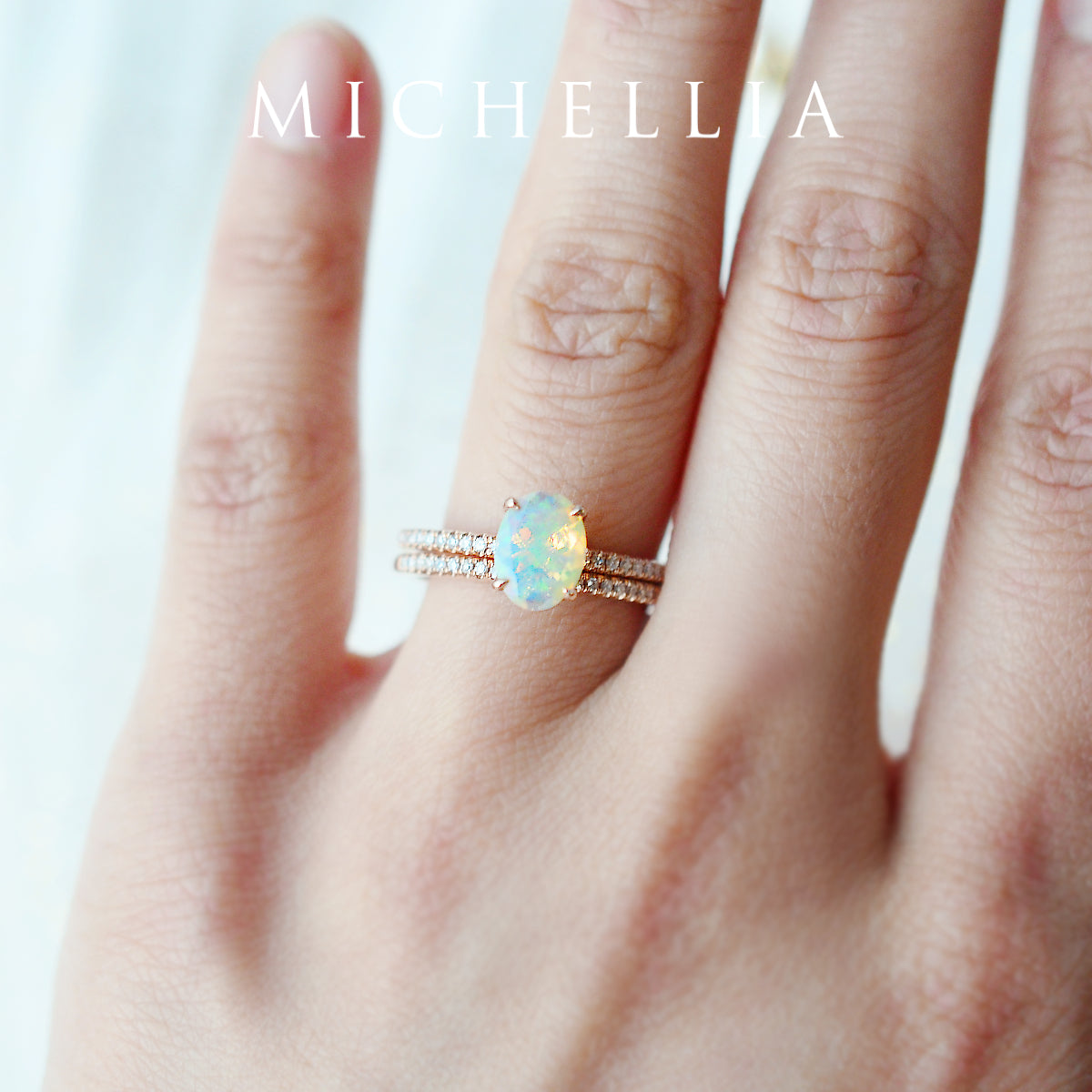 [Elaine] Modern Classic Oval Solitaire Ring in Natural Australian Opal
