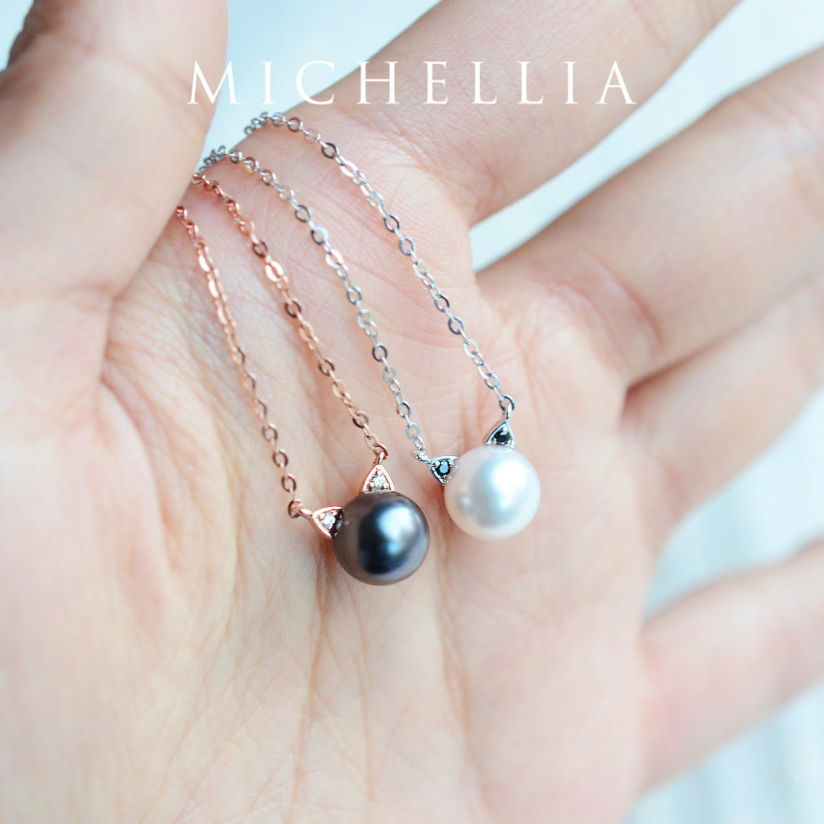 [Magic] Black Pearl and Diamond Cat Necklace