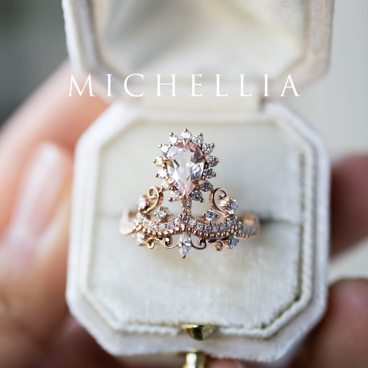 [Angelique] Venetian Crown Engagement Ring in Morganite