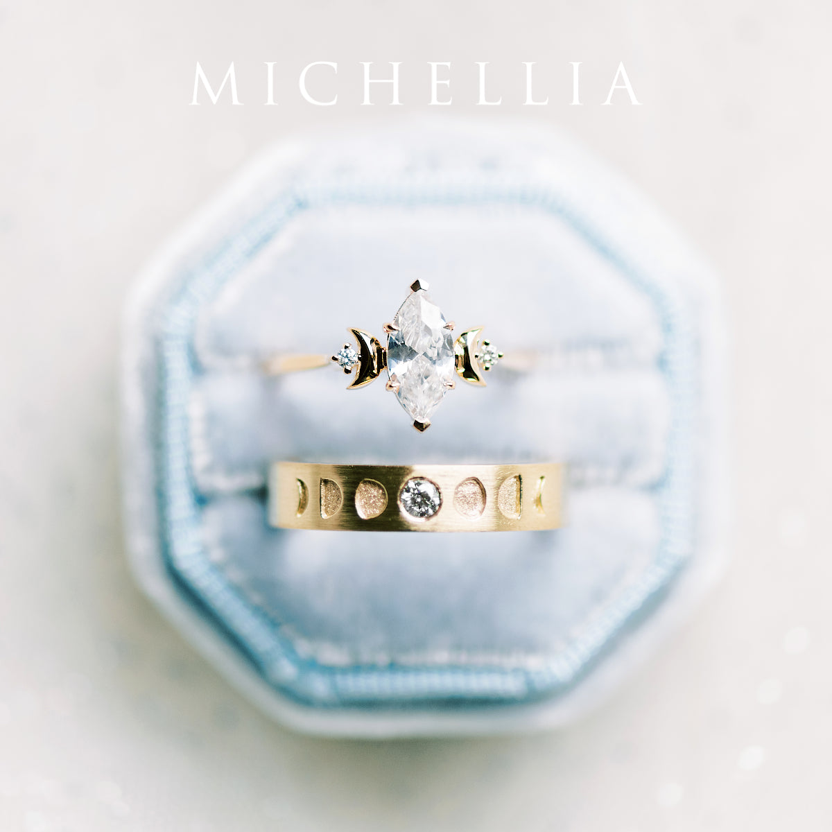 [Cressida] Moon Goddess Marquise Engagement Ring in Diamond / Moissanite