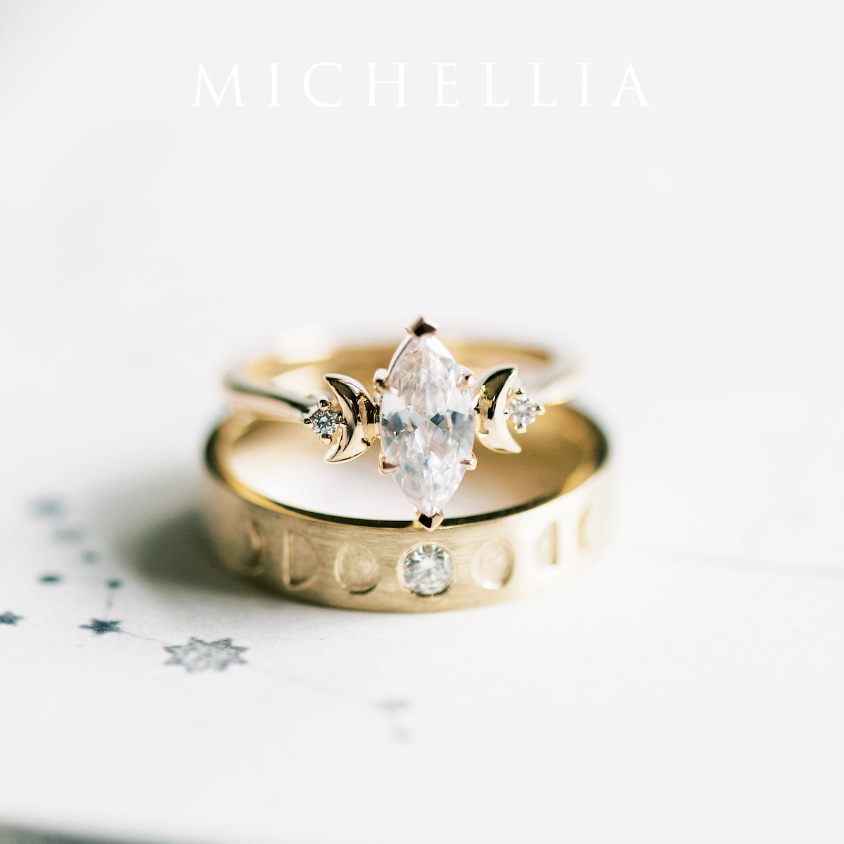 [Cressida] Moon Goddess Marquise Engagement Ring in Diamond / Moissanite