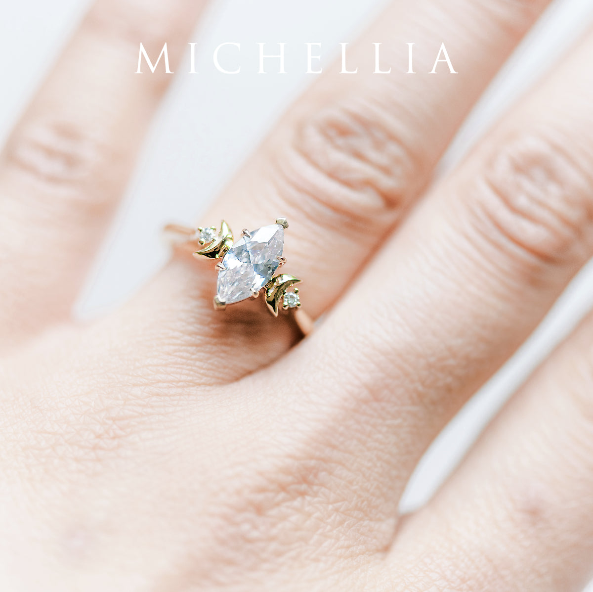 [Cressida] Moon Goddess Marquise Cut Ring in Lab Blue Sapphire