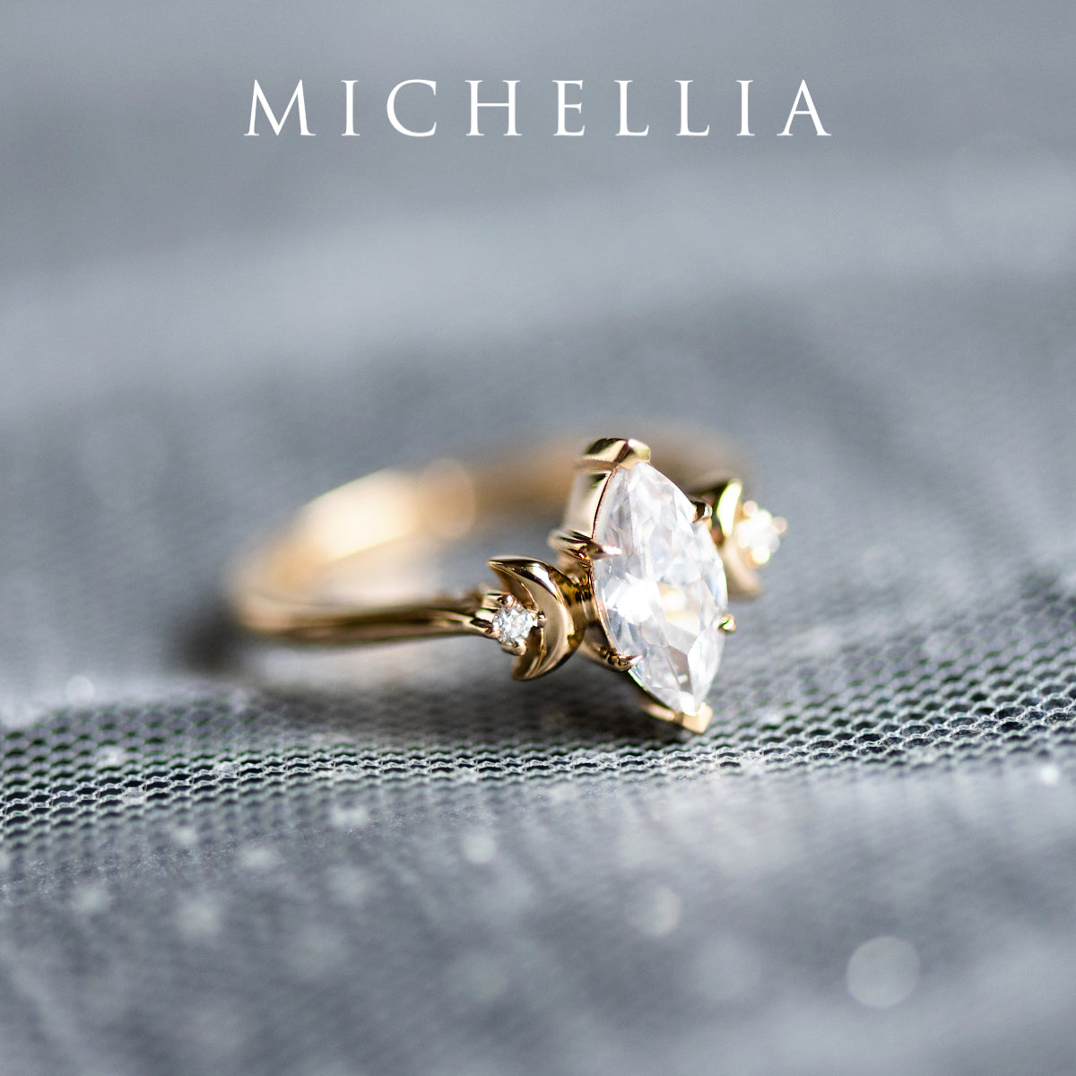[Cressida] Moon Goddess Marquise Cut Ring in Lab Blue Sapphire