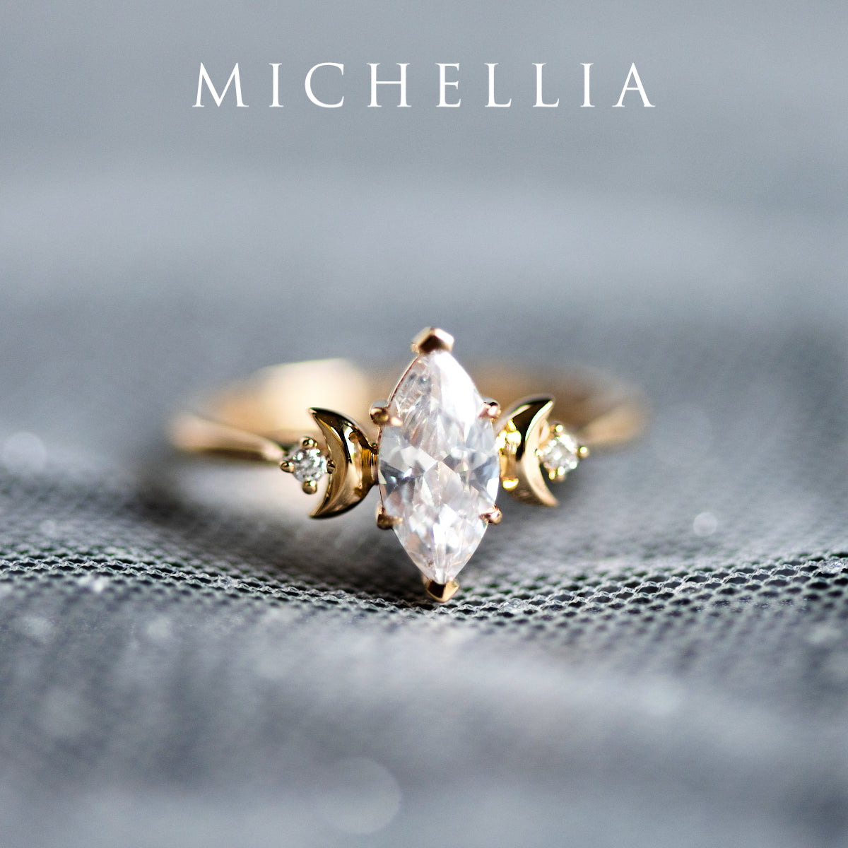 [Cressida] Moon Goddess Marquise Cut Ring in Lab Blue Sapphire