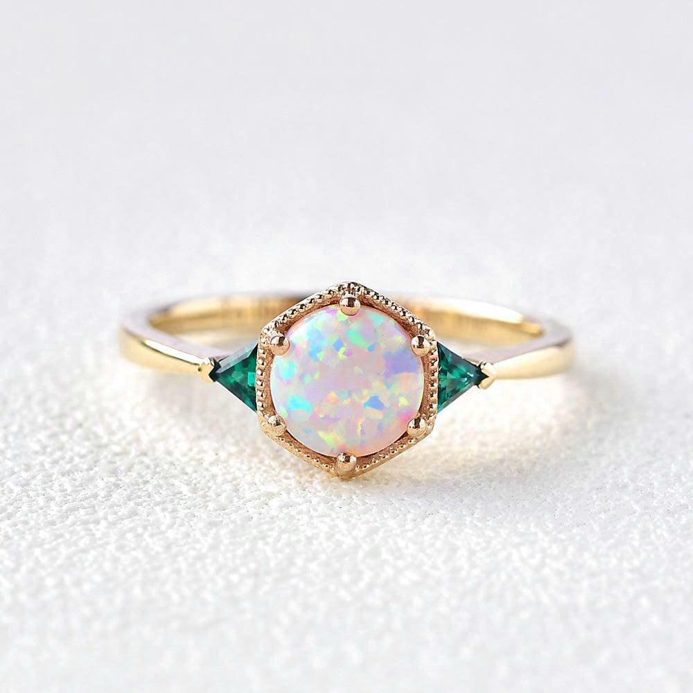 Moonlit Garden | Classic Opal & Emerald Engagement Ring