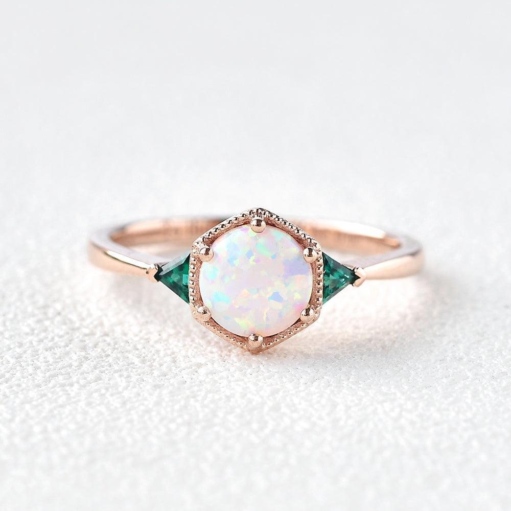 Moonlit Garden | Classic Opal & Emerald Engagement Ring