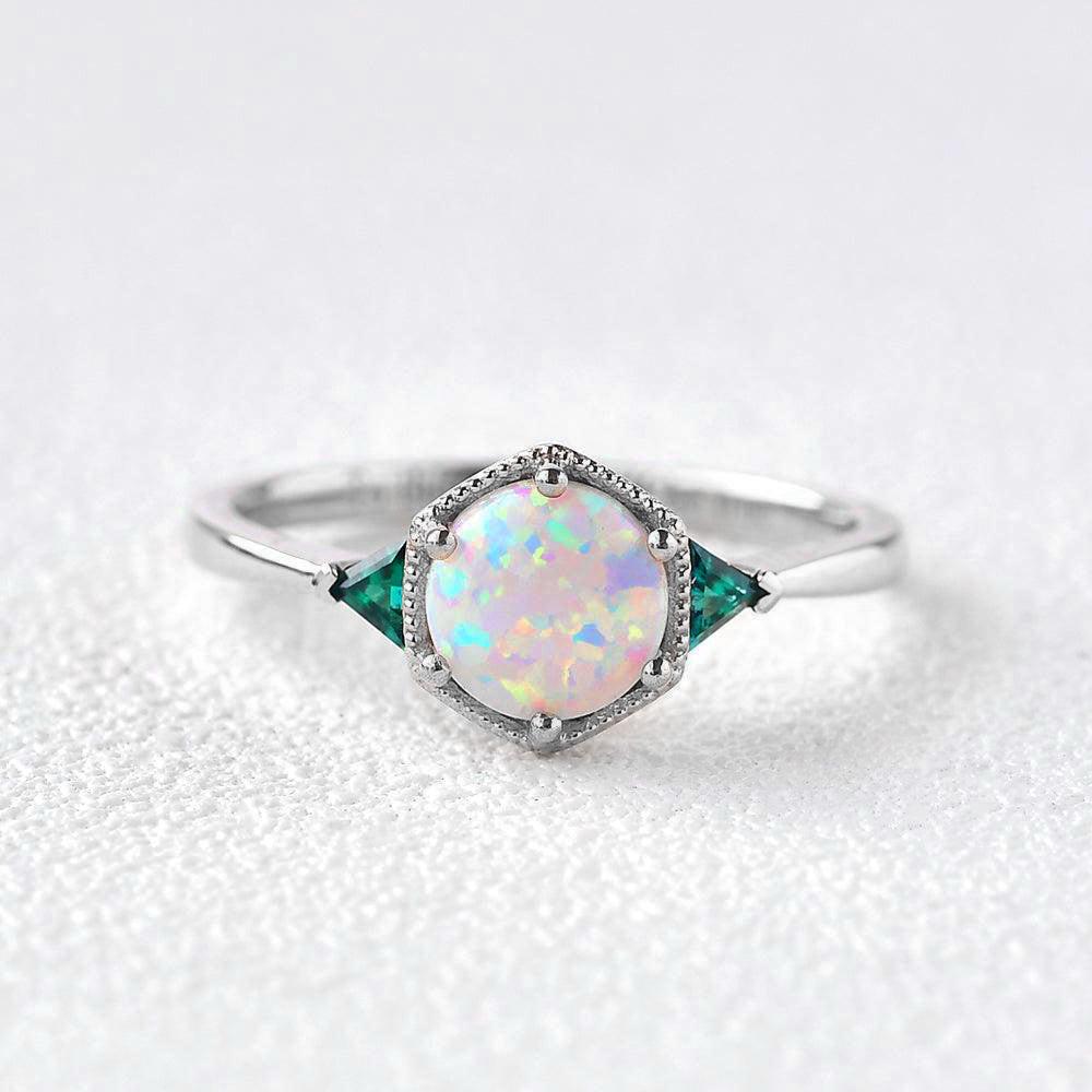 Moonlit Garden | Classic Opal & Emerald Engagement Ring