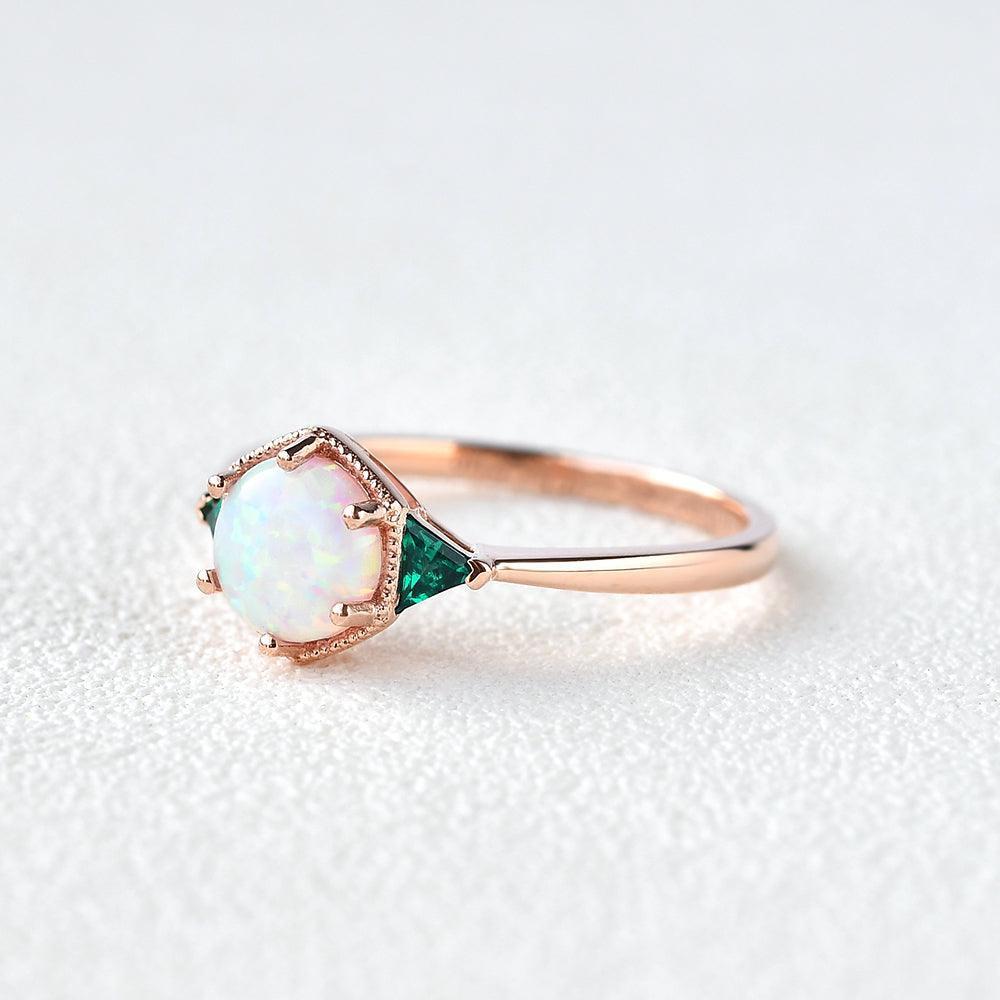 Moonlit Garden | Classic Opal & Emerald Engagement Ring