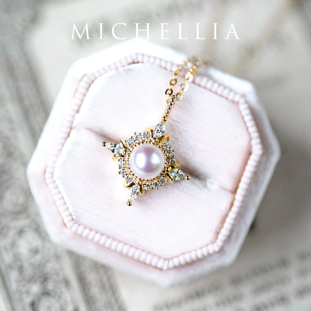 [Astrid] Art Deco Petite Necklace in Akoya Pearl