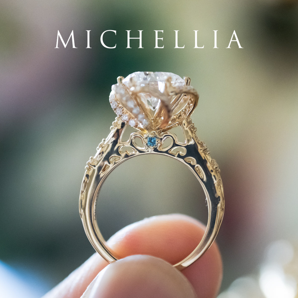 [Eliora] Vintage Regency Floral Engagement Ring with 2ct Lab Diamond, 18K Yellow Gold - One of A Kind