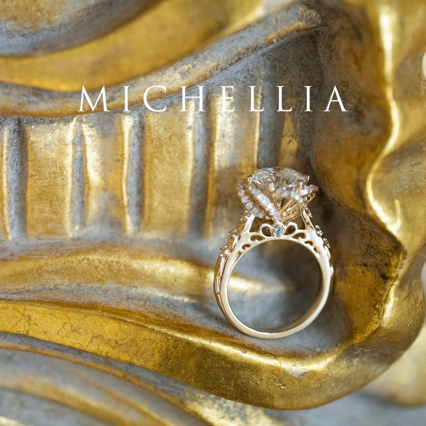 [Eliora] Vintage Regency Floral Engagement Ring with 2ct Lab Diamond, 18K Yellow Gold - One of A Kind