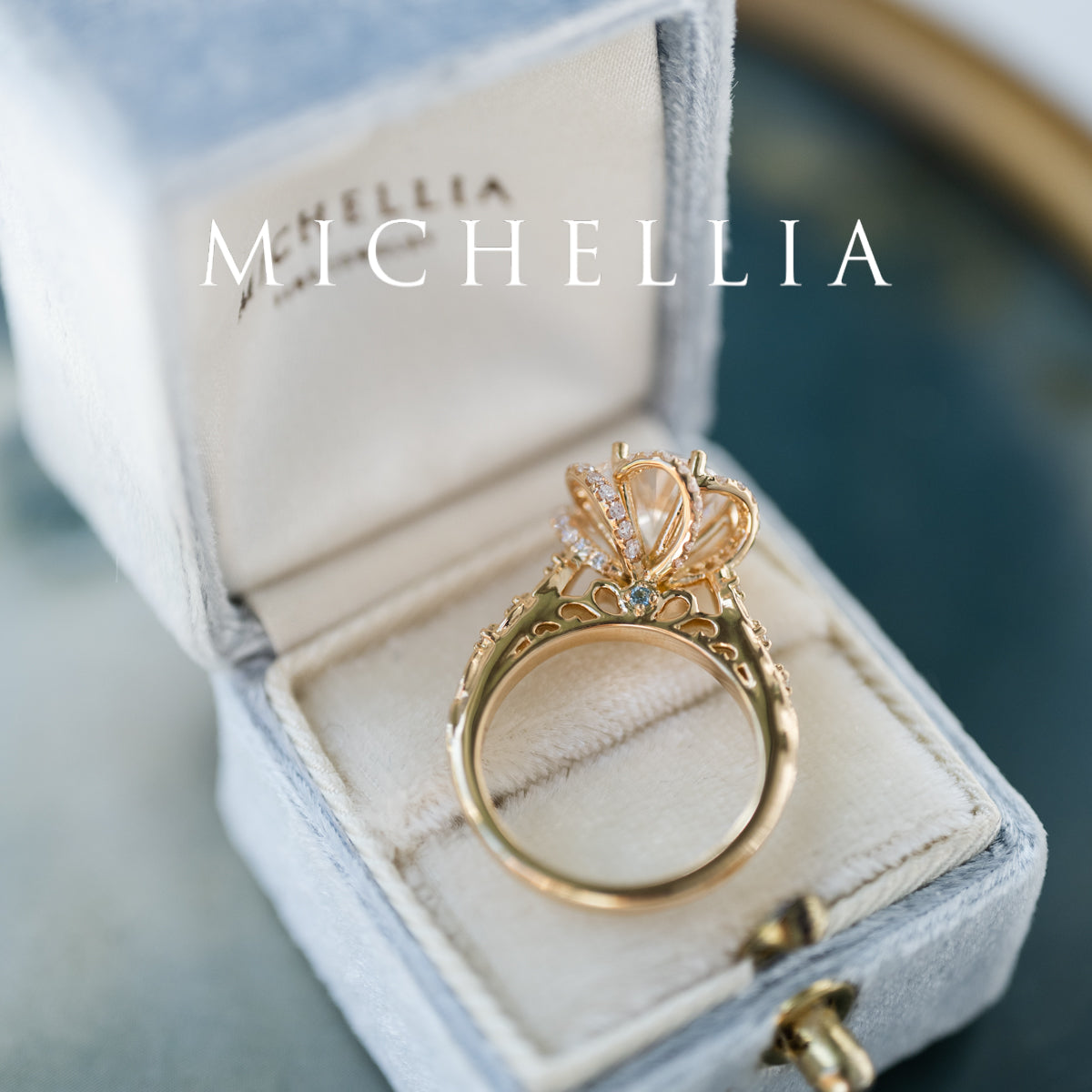 [Eliora] Vintage Regency Floral Engagement Ring with 2ct Lab Diamond, 18K Yellow Gold - One of A Kind