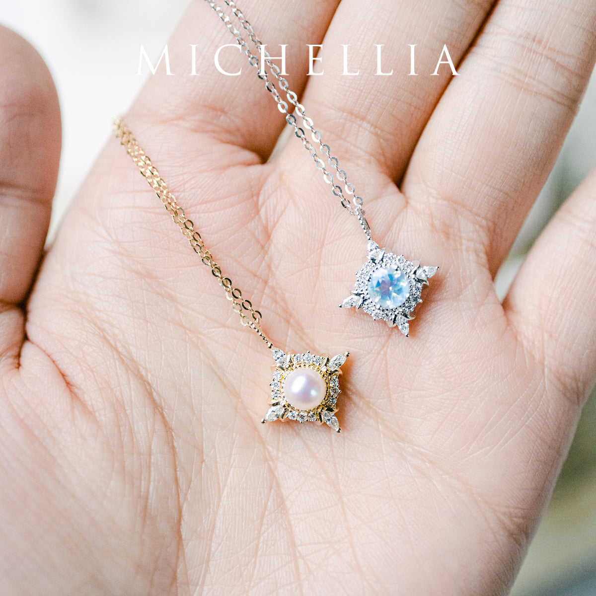 [Astrid] Art Deco Petite Necklace in Aquamarine