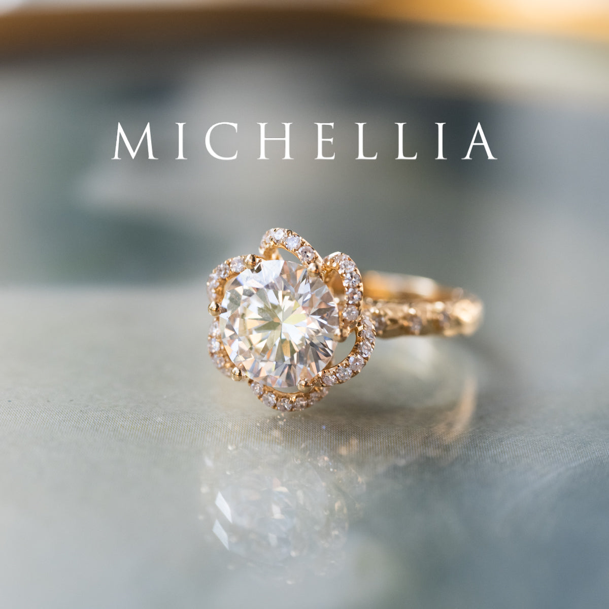 [Eliora] Vintage Regency Floral Engagement Ring with 2ct Lab Diamond, 18K Yellow Gold - One of A Kind