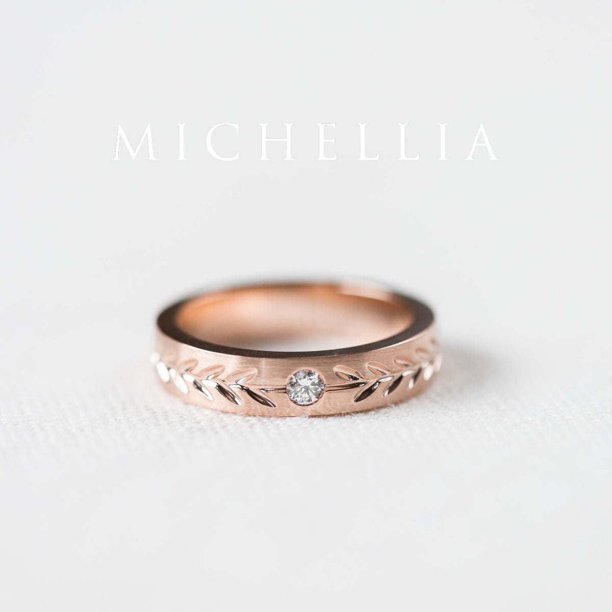 [Juniper] Unisex Gemstone Laurel Leaf Band in Diamond