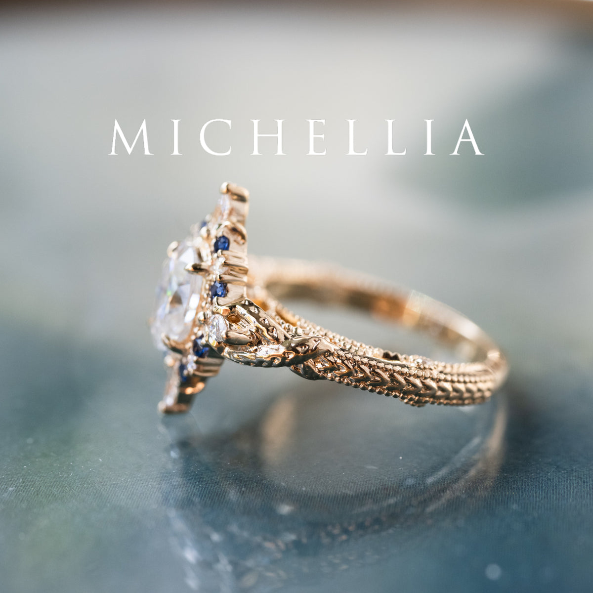 [Henrietta] Regency Custom Engagement Ring with Diamond, Moissanite & Sapphire - One of A Kind
